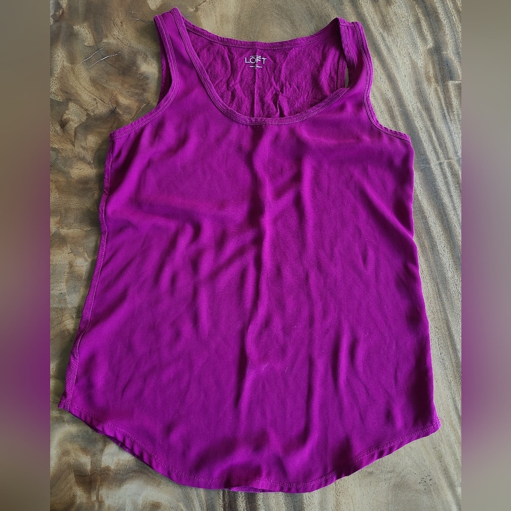 Loft Raspberry Chiffon front tank top S small pink